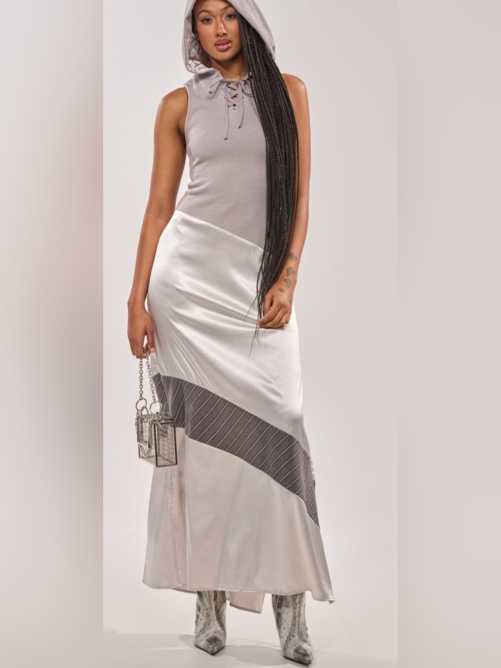 NWT AKIRA Sleeveless Hooded Maxi Dress with Satin Panel size M